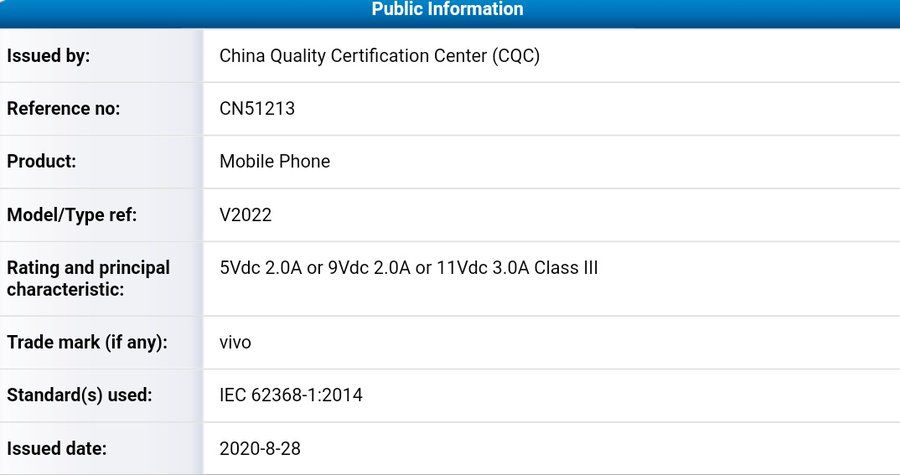 Vivo V20 SE 3C Certfication